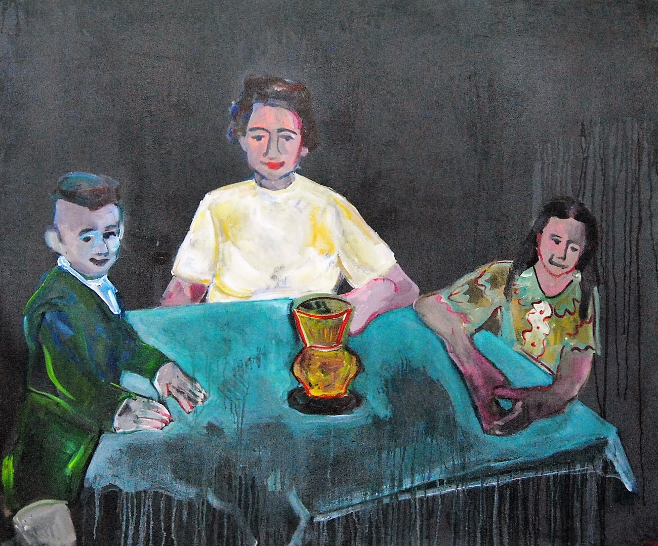 Family at Table — mixed media painting by Paula Elion